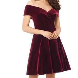 Xscape burgundy off the shoulder velvet cocktail dress. Worn one time!